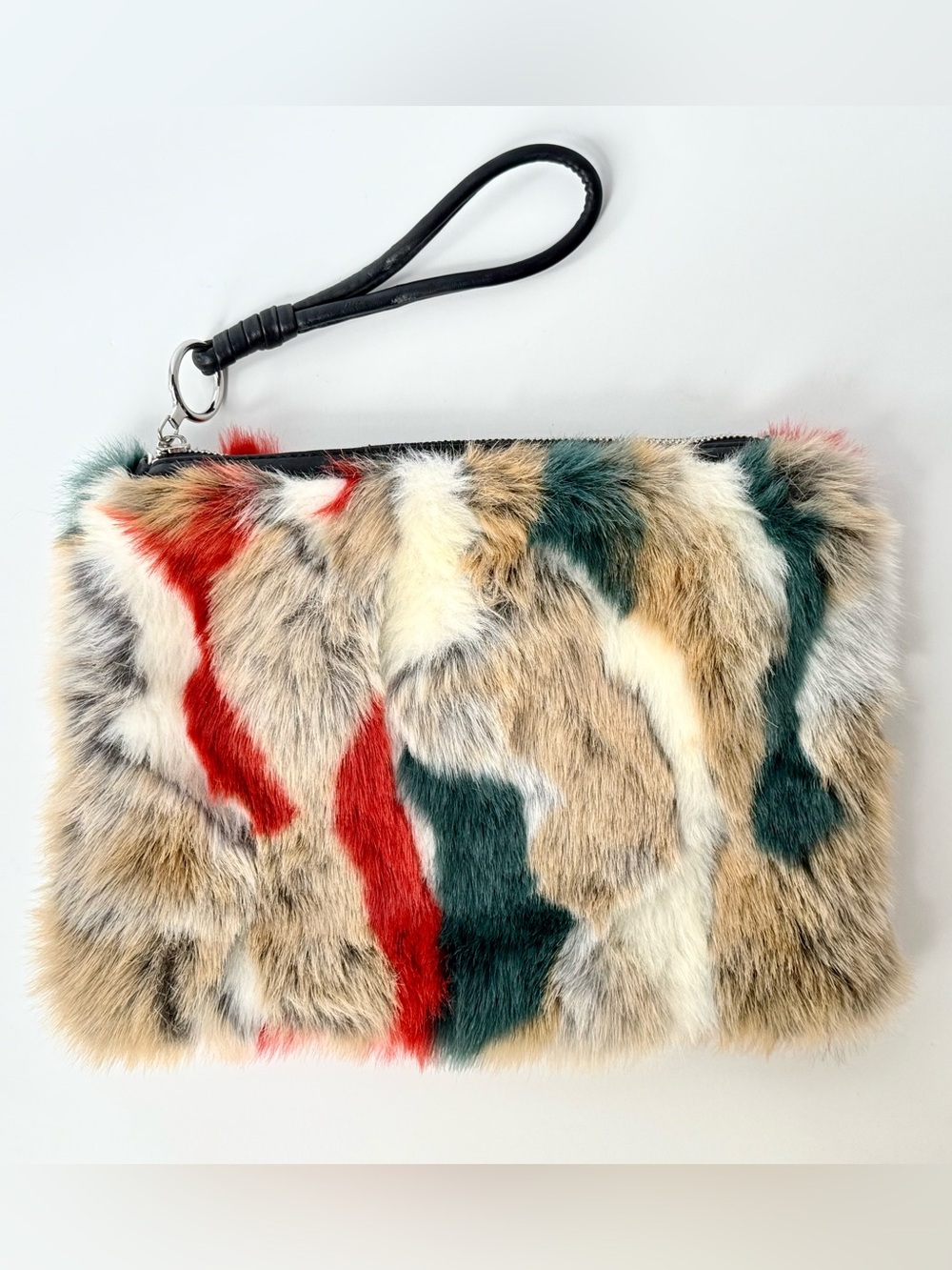 Zara Multi-Color Faux Fur Wristlet Clutch with Black Strap